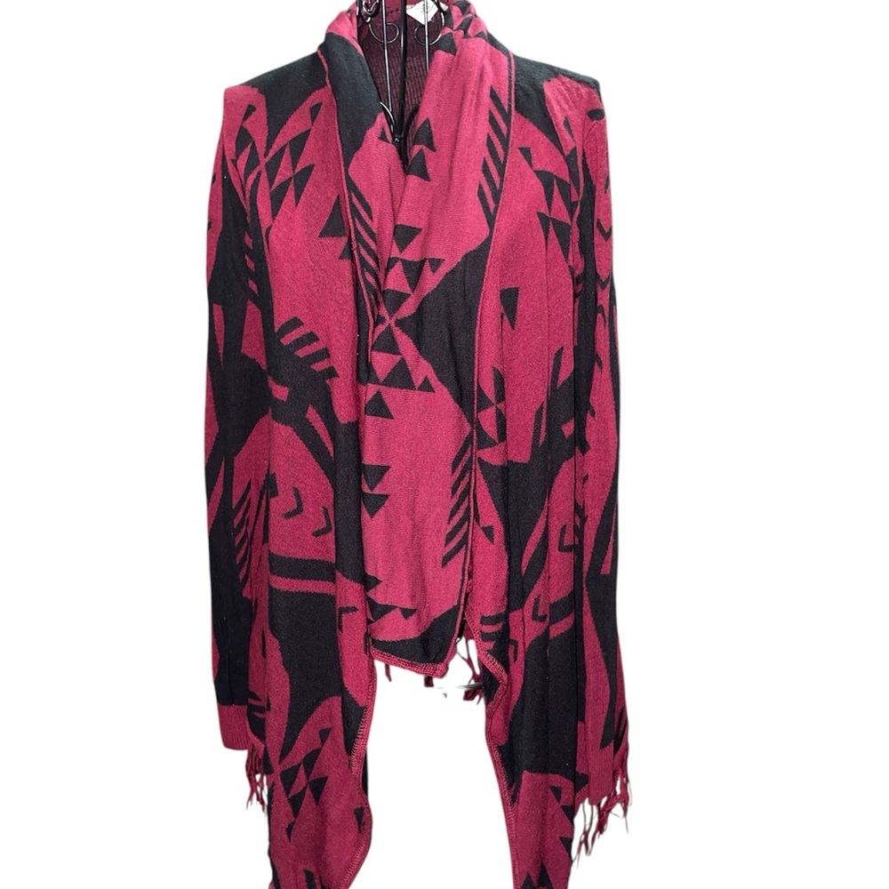 Say What Black and Pink Women’s Geometric Cardigan Size L